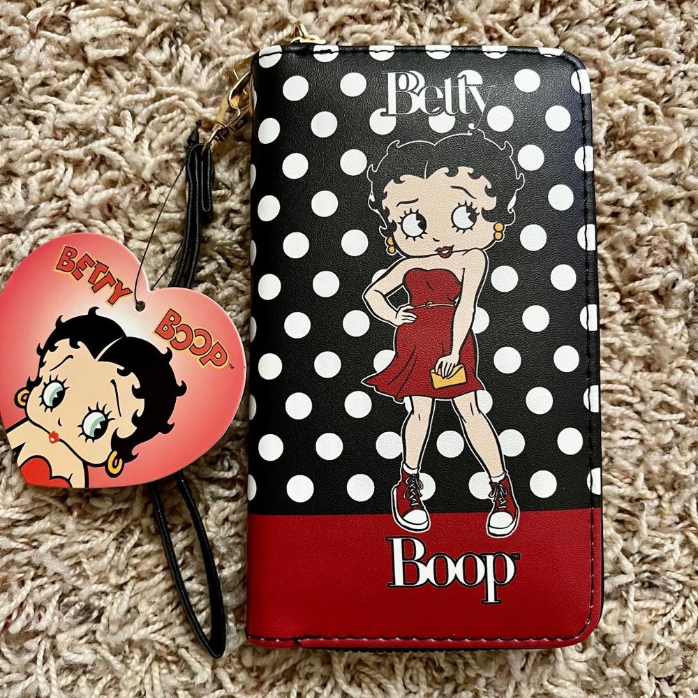 Betty Boop Women’s Polka Dots Long Zip Around Wallet (New)